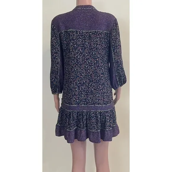 Veronica Beard Xanita Dress Womens 10 Multi Floral Mini Button Down Peasant Boho - Picture 5 of 16